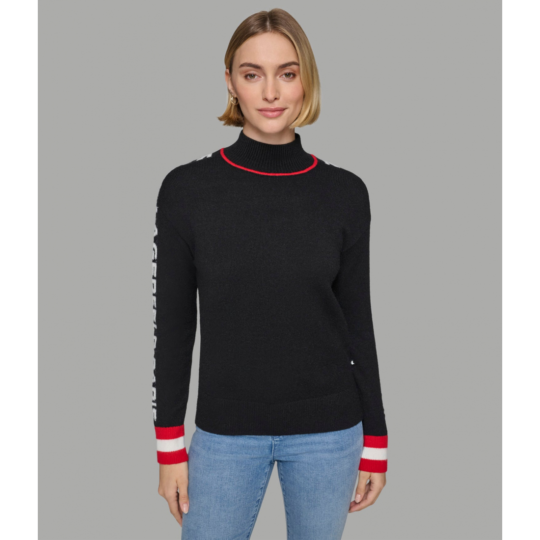 Women's 'Mock Neck Sweater W Red Trim And Logo Taping'