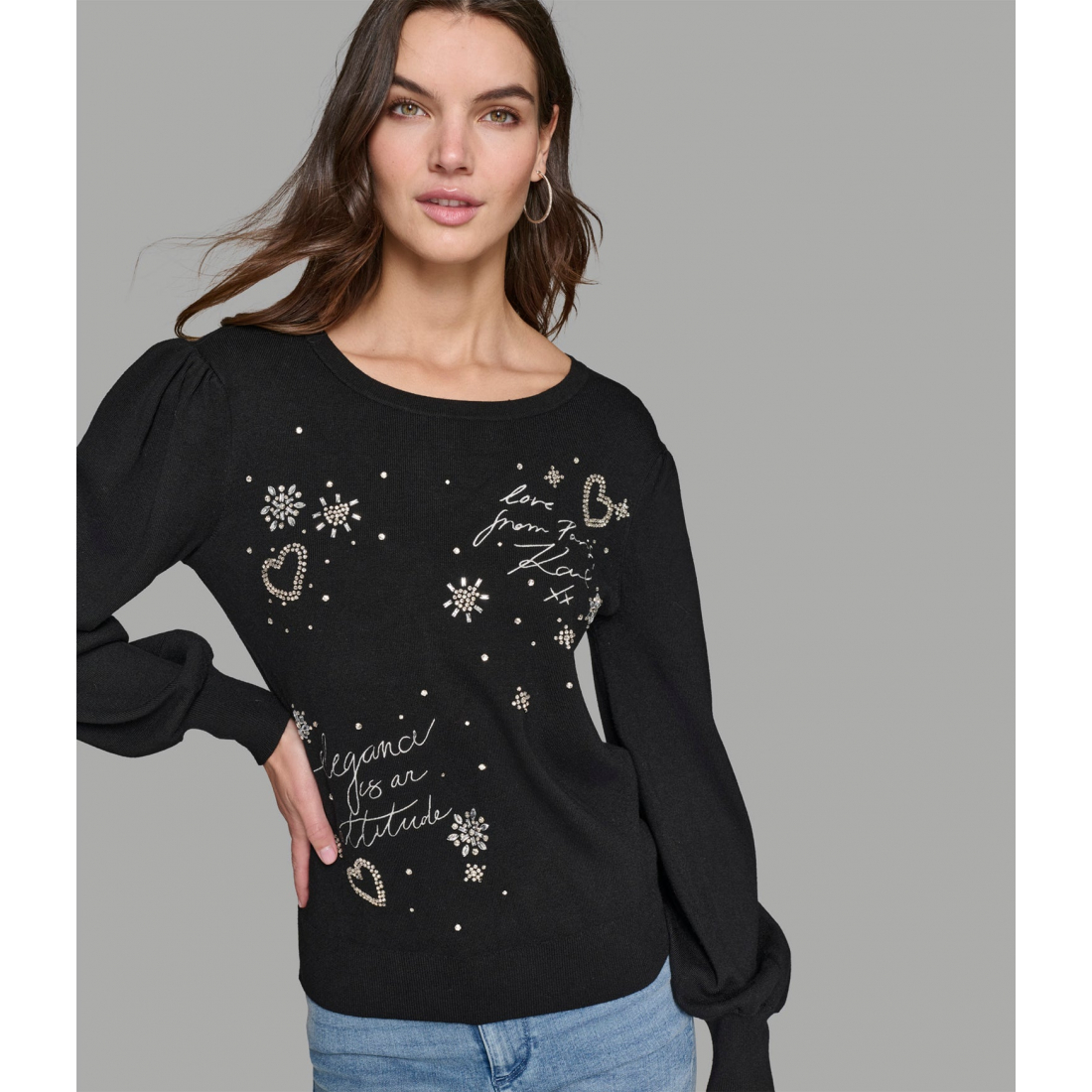 'Karl Sayings Embellised Sweater' pour Femmes