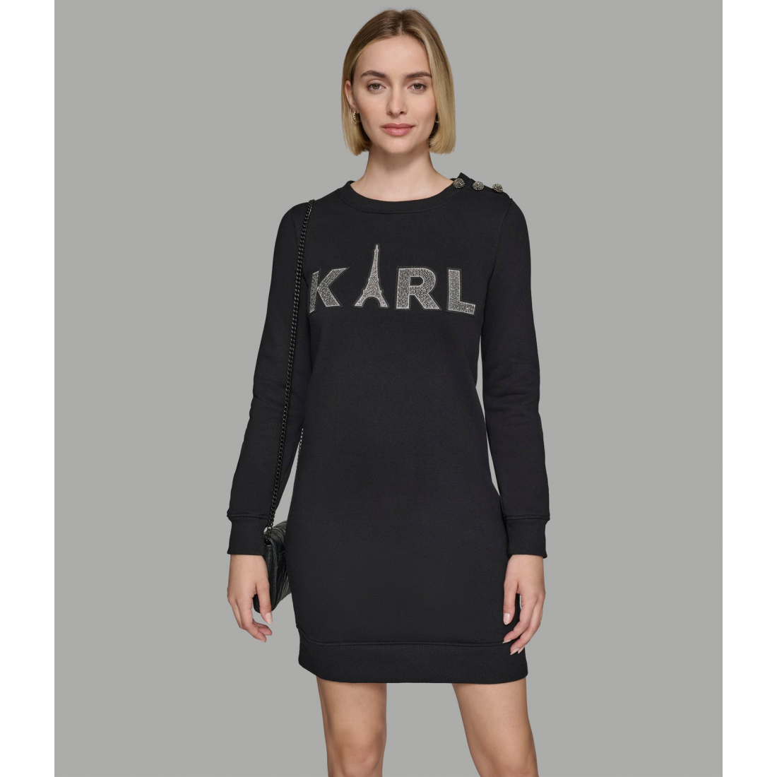 Women's 'Karl Crystal Button Shoulder Sweatshirt Dress'