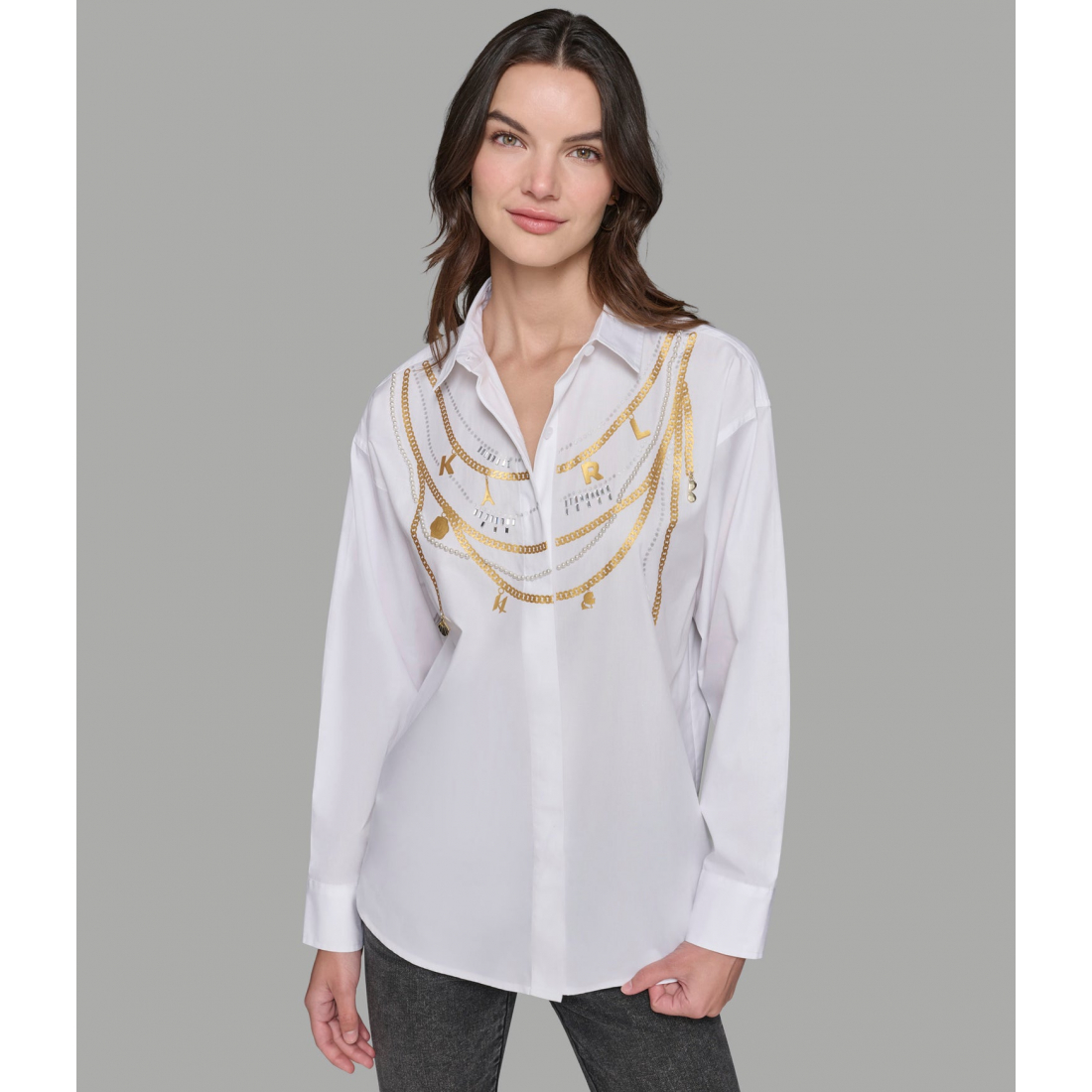 'Karl Charms And Pearls Poplin Shirt' pour Femmes