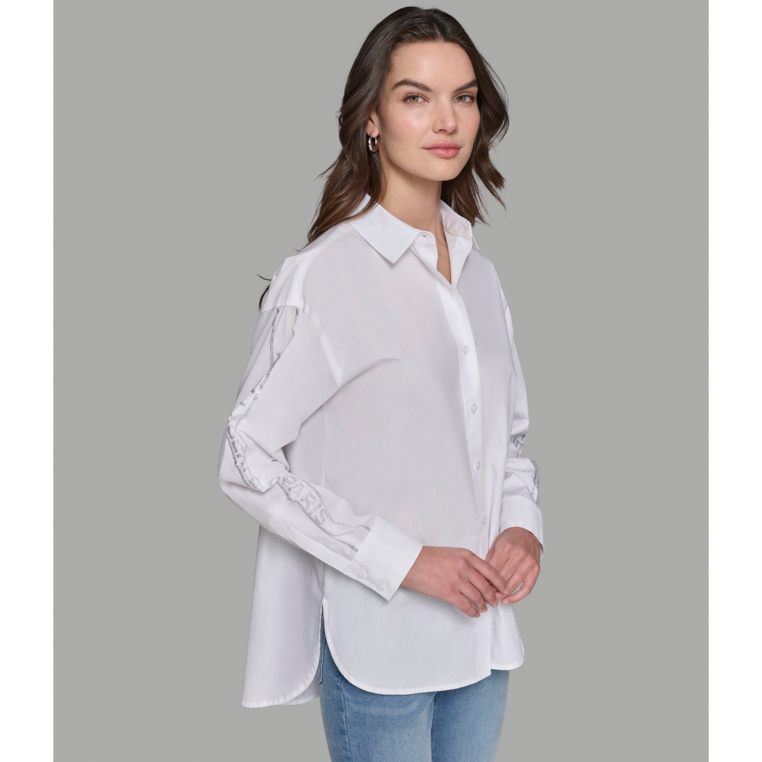 'Rhinestone Logo Tape Poplin Shirt' pour Femmes