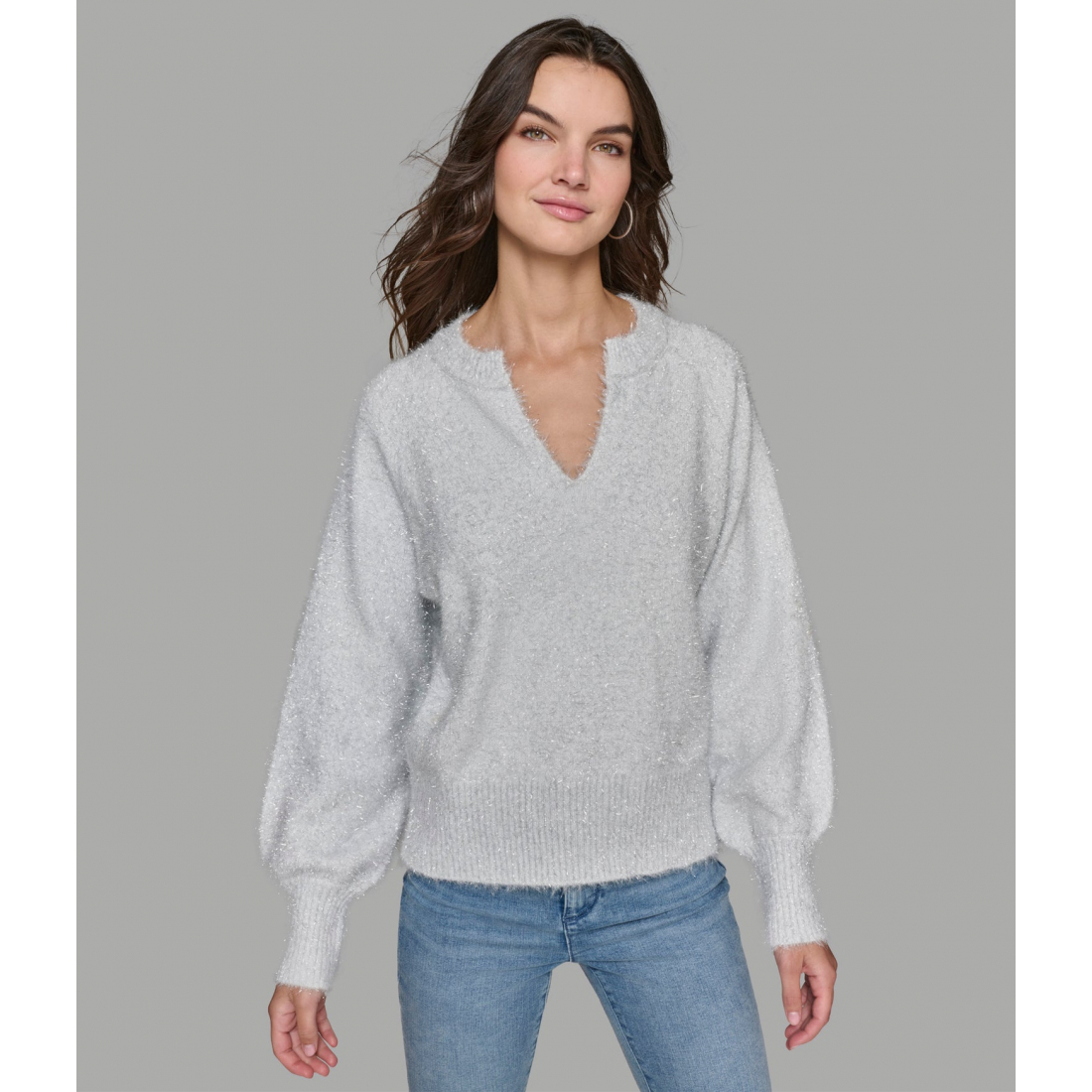 Women's 'Split Neck Lurex Eyelash Sweater'