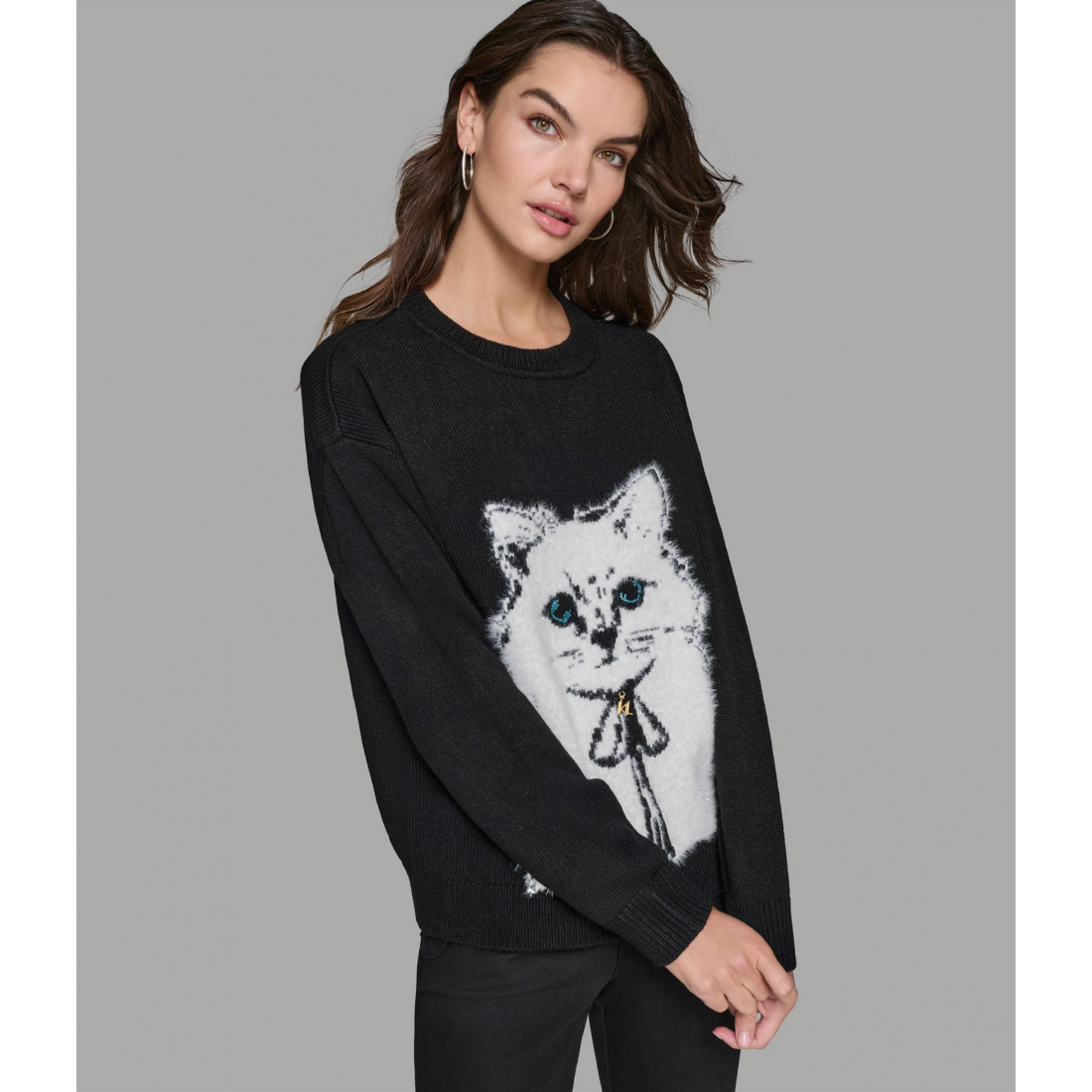 Women's 'Fuzzy Sweater With Choupette Cat Graphic'