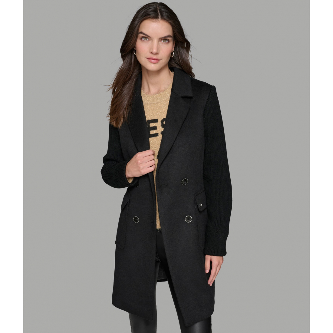 Women's 'Wool Coat With Knit Sleeves'