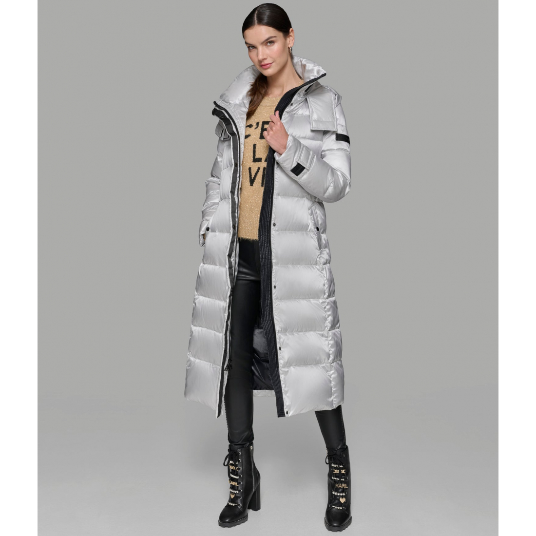 'Contrast Maxi Belted Long Puffer' pour Femmes