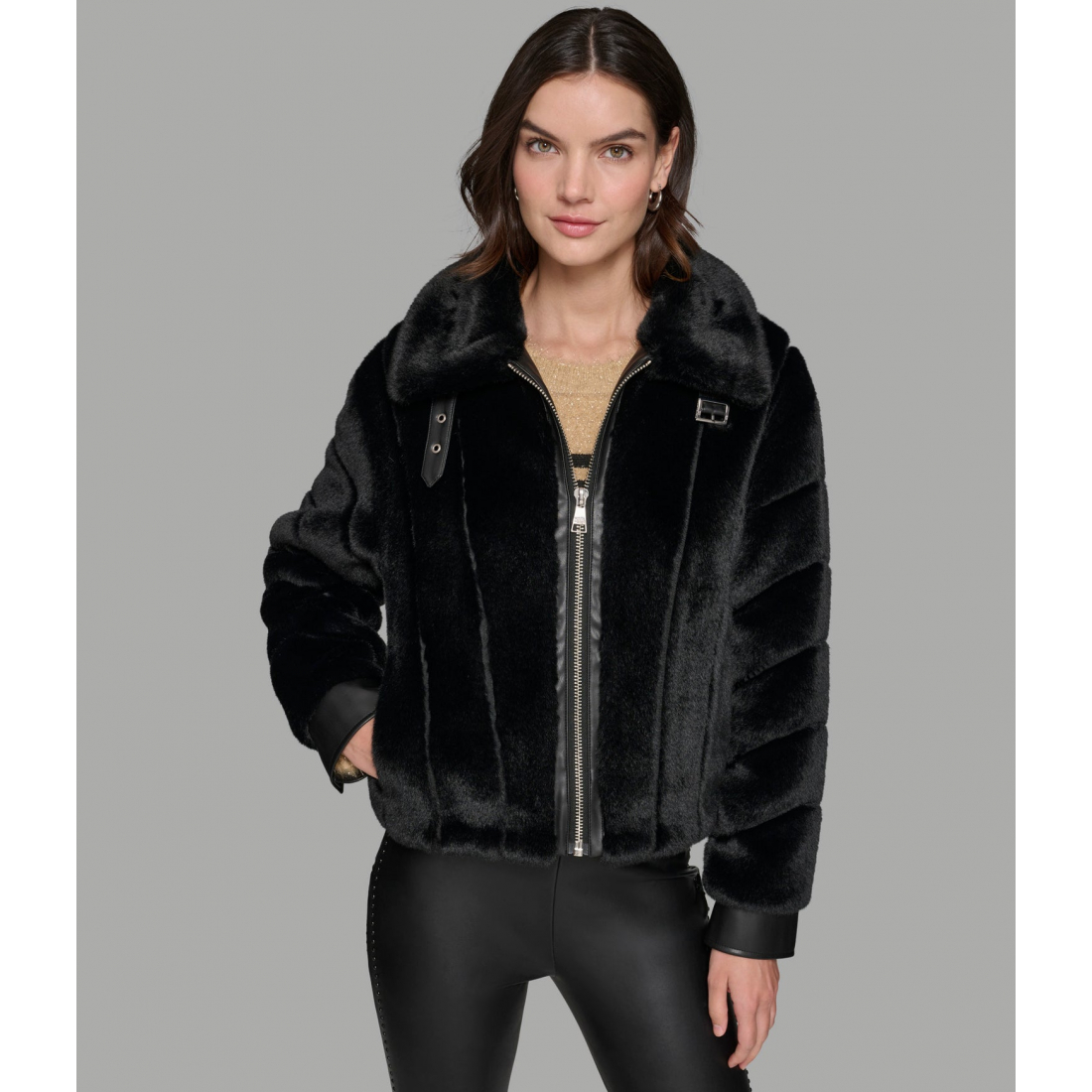 'Channel Faux Mink And Pu Bomber' pour Femmes