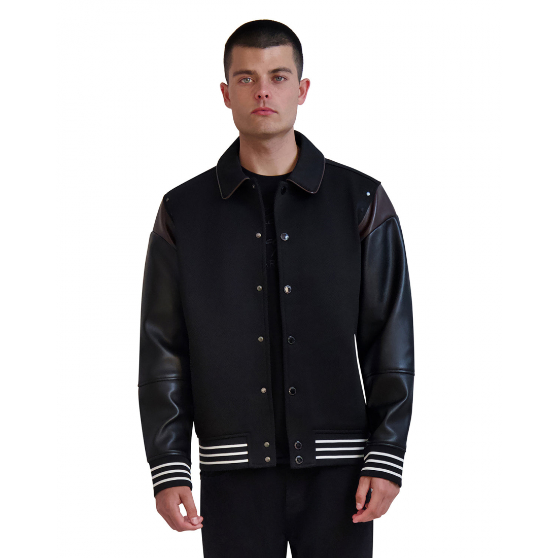 'Wool Bomber Jacket With Faux Leather Sleeve' pour Hommes