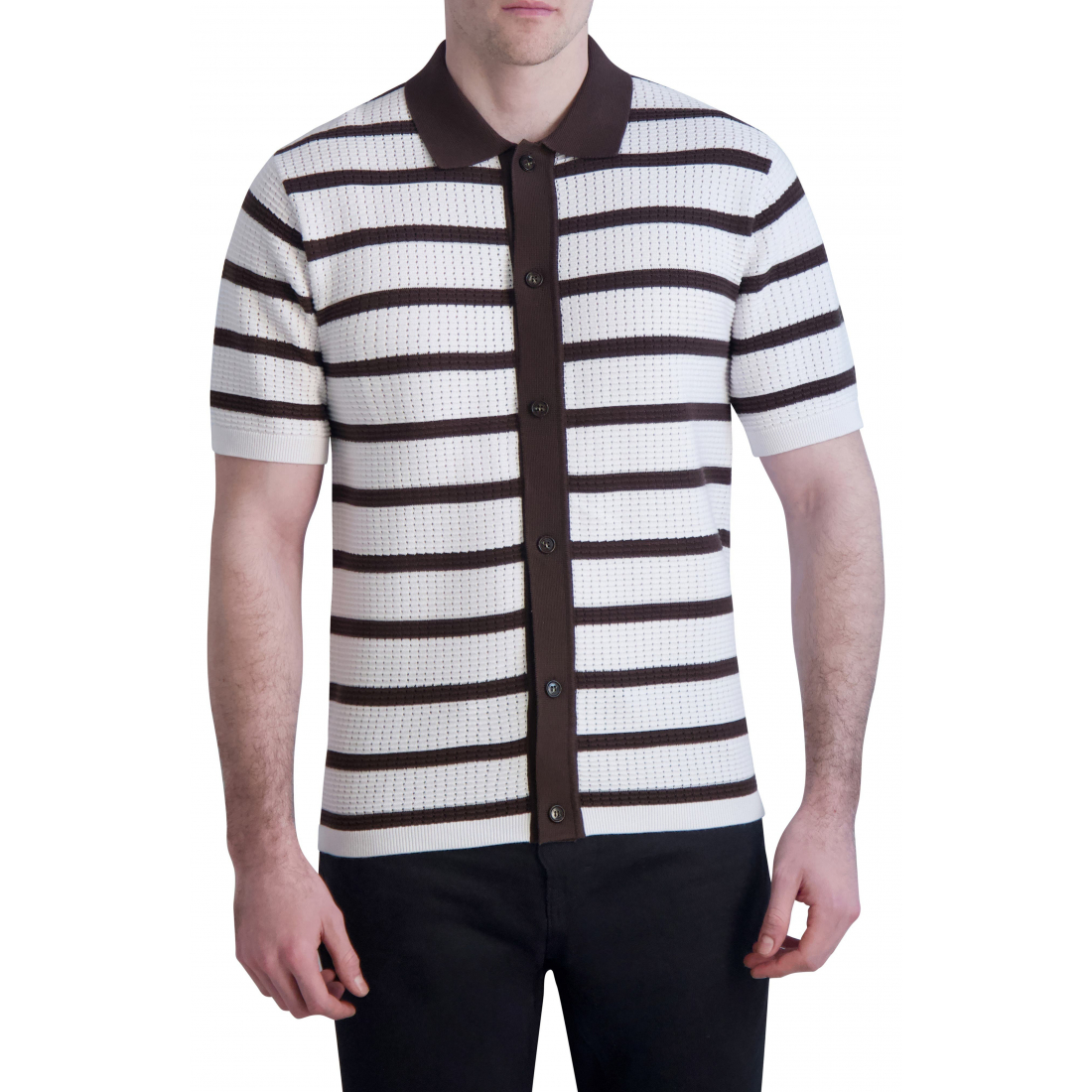 'Textured Stripe Short Sleeve Polo Sweater' pour Hommes