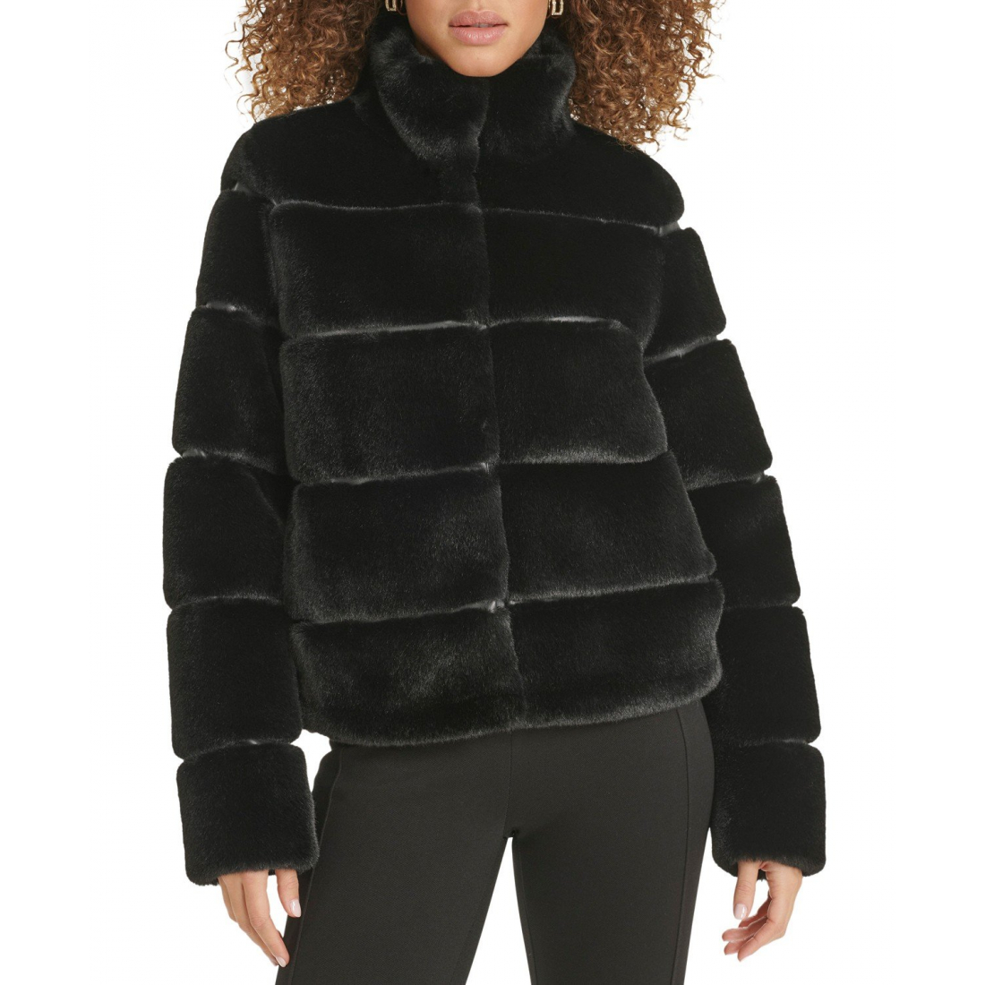 'Faux-Leather Trim Faux-Fur Short Coat' pour Femmes