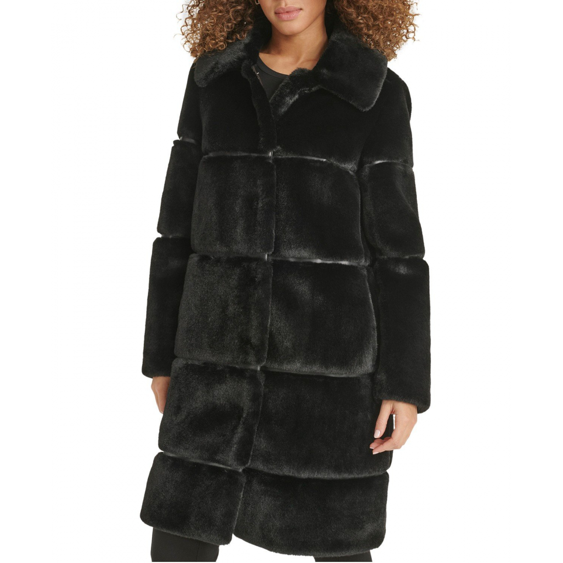 'Faux-Leather Trim Faux-Fur Coat' pour Femmes