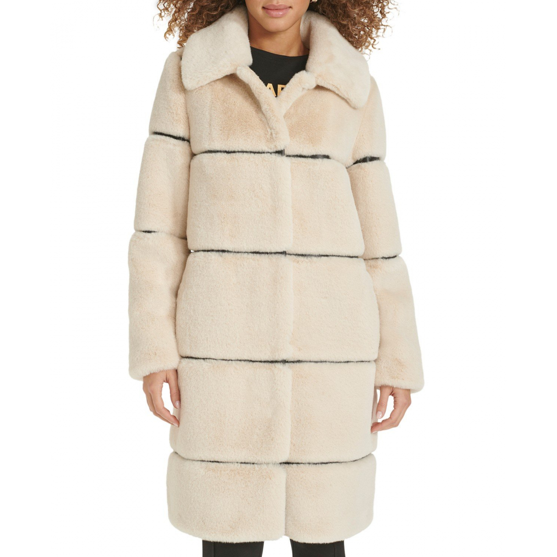 'Faux-Leather Trim Faux-Fur Coat' pour Femmes