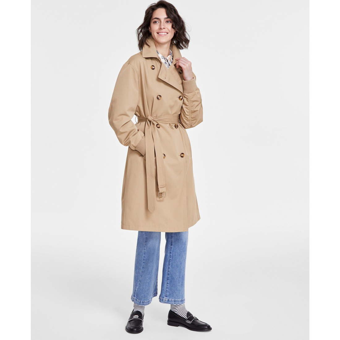 'Ruched-Sleeve Trench Coat' pour Femmes