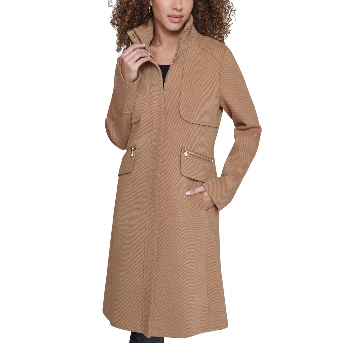 'Zip-Front Bouclé Coat' pour Femmes