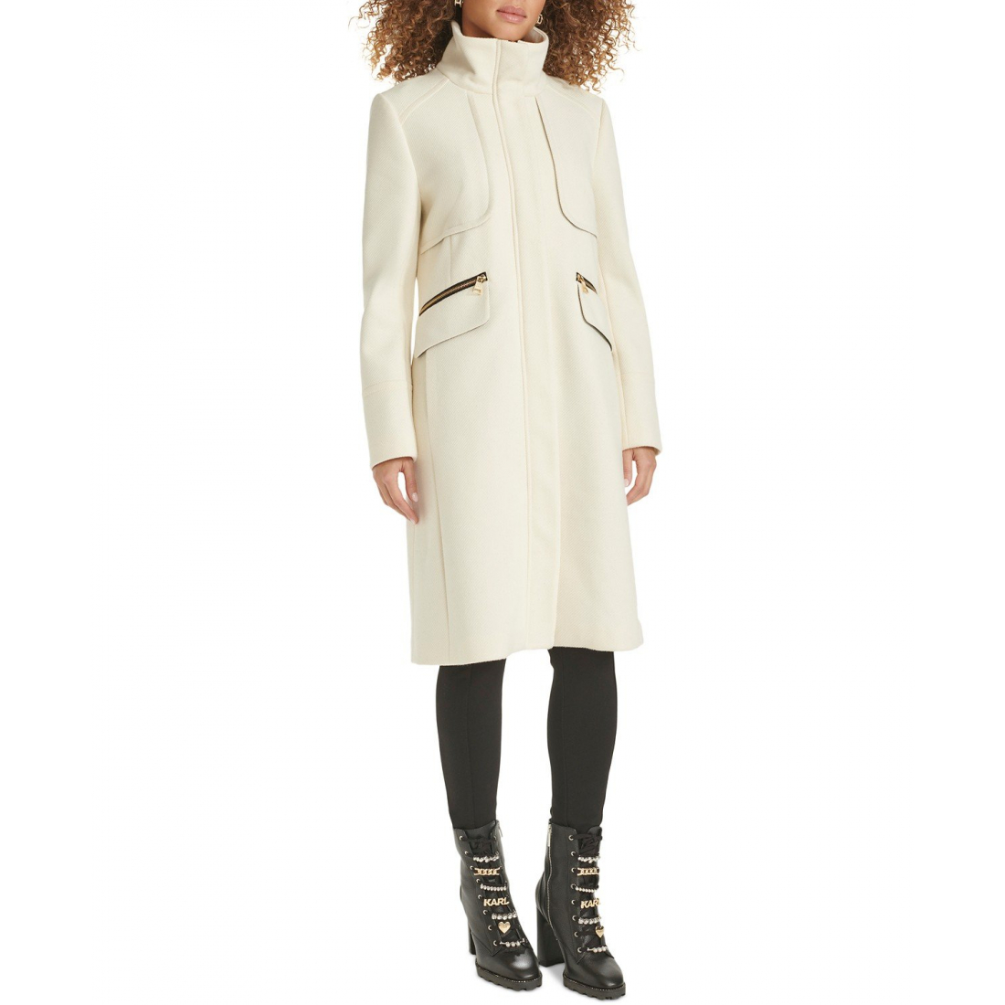 'Zip-Front Bouclé Coat' pour Femmes