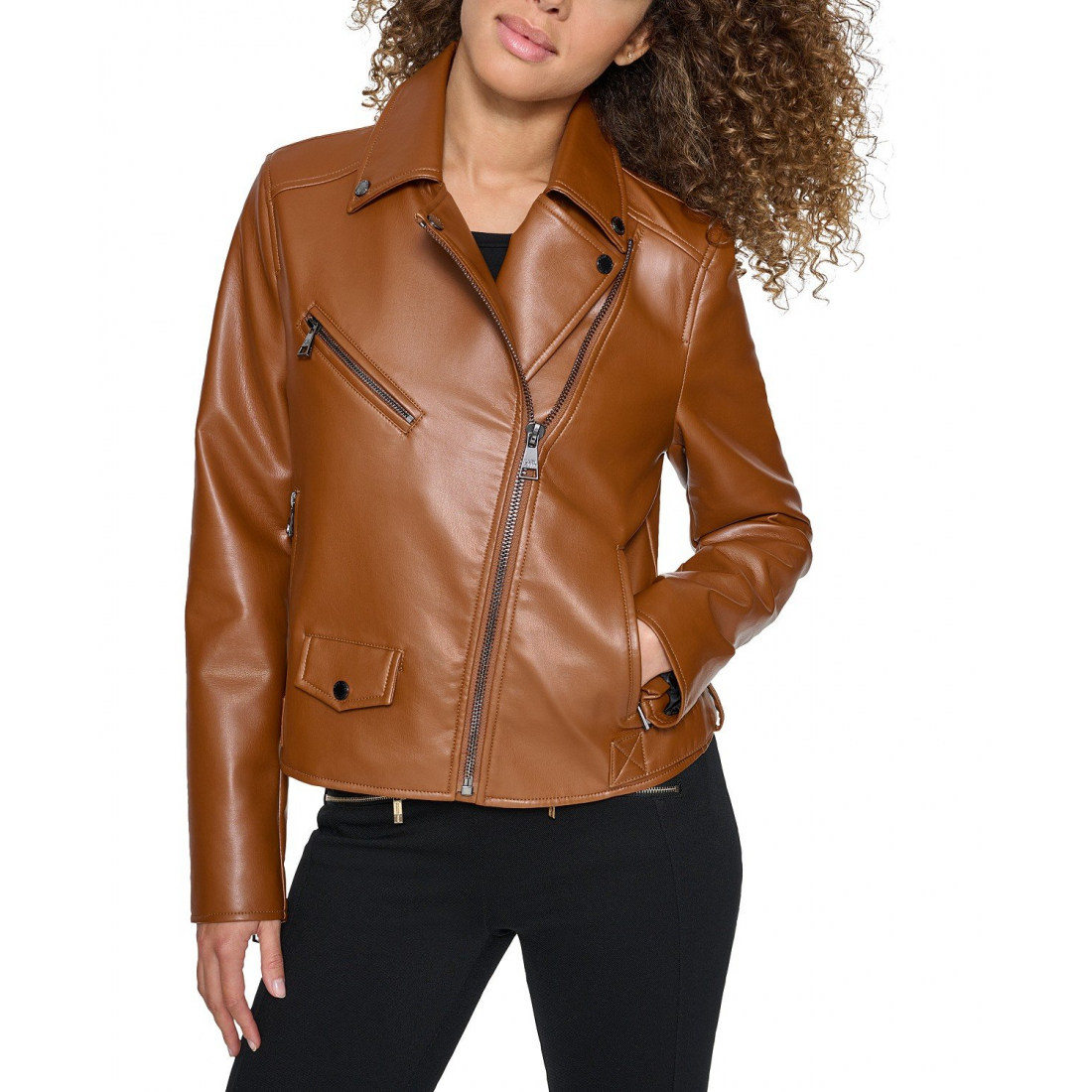 'Faux-Leather Asymmetric Moto Coat' pour Femmes