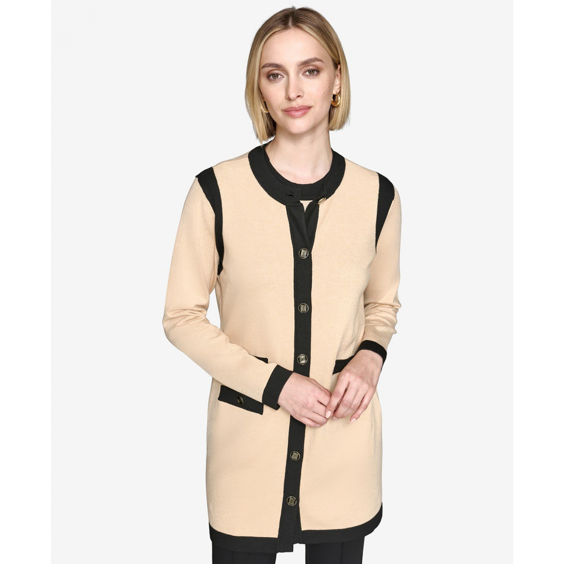 'Contrast-Trim Button-Down Cardigan' pour Femmes