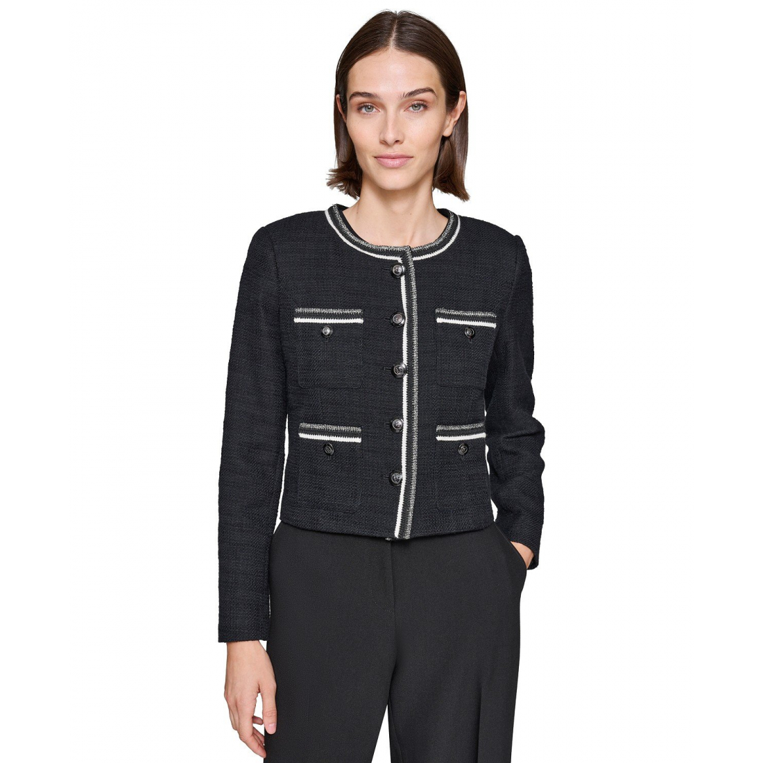 'Contrast-Trim Five-Button Jacket' pour Femmes