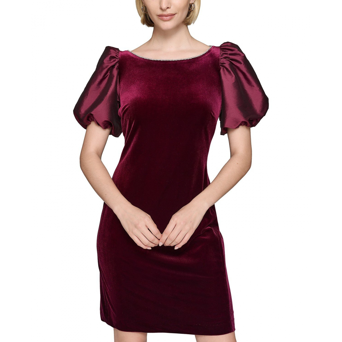 'Velvet Taffeta Puffed-Sleeve Dress' pour Femmes