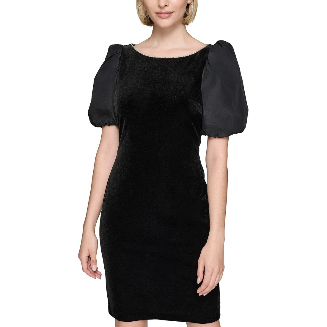 'Velvet Taffeta Puffed-Sleeve Dress' pour Femmes