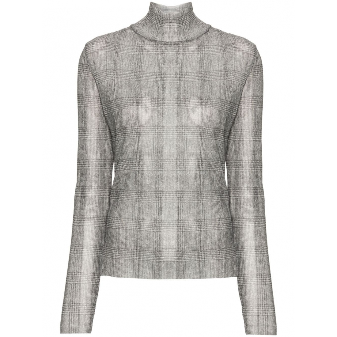 Women's 'Plissé-Details Checked' T-Shirt