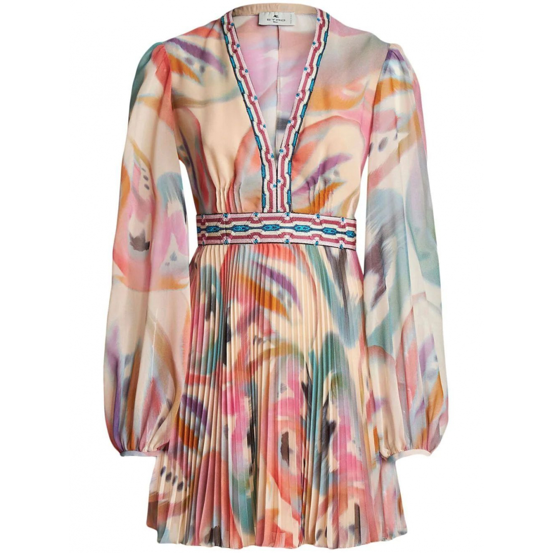 Robe avec col en V avec volants 'Paisley-Print' pour Femmes