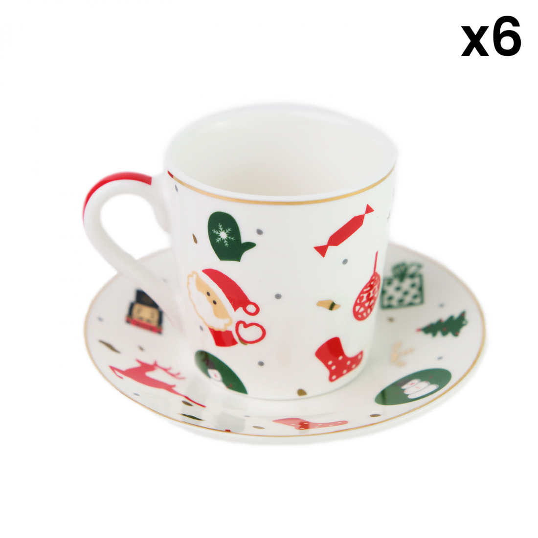 Set de tasses & soucoupes à café 'Fantasia Del Natale' - 6 Pièces