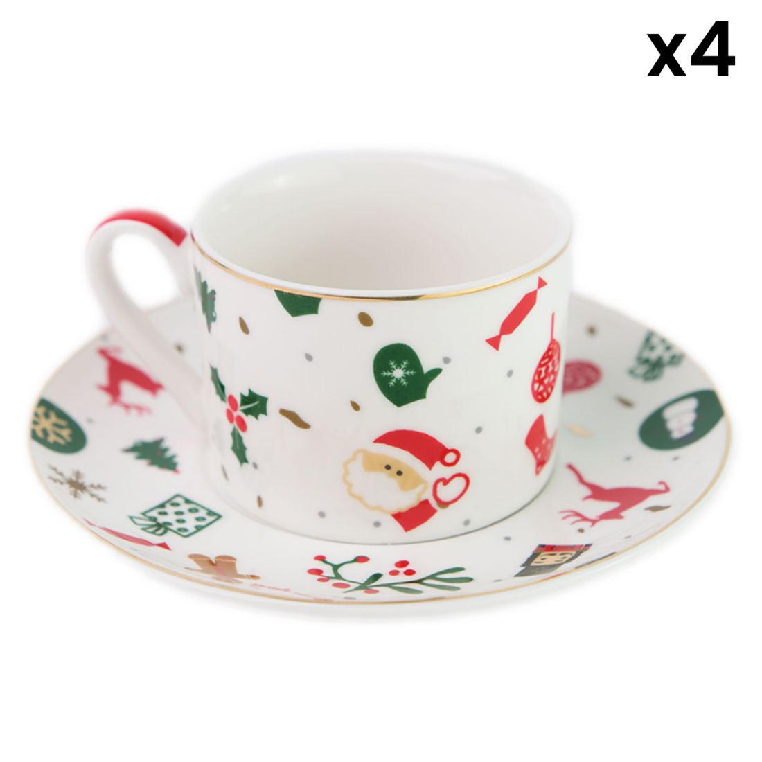 'Fantasia Del Natale' Coffee Cup & Saucer Set - 4 Pieces