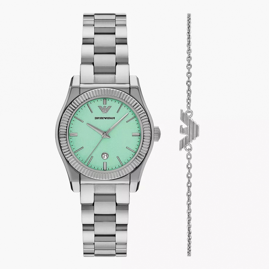 'Three-Hand Date AR80074' Uhr + Armband-Set für Damen