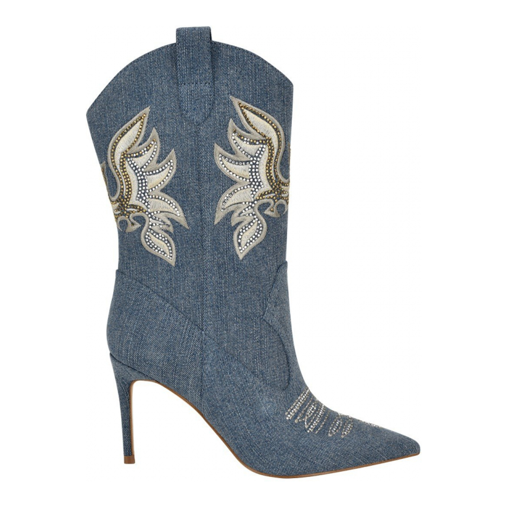 Women's 'Rasima Denim Rhinestone Embellished High Heel' Cowboy Boots