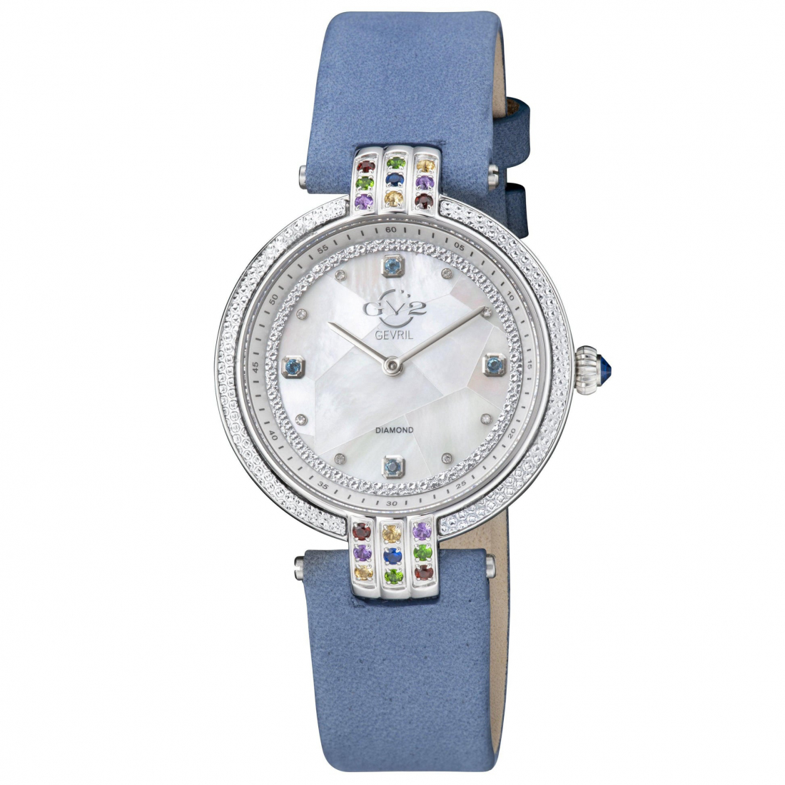 Women's Matera Swiss Quartz White Mother Of Pearl Dial Blue Suede Strap Diamond Watch