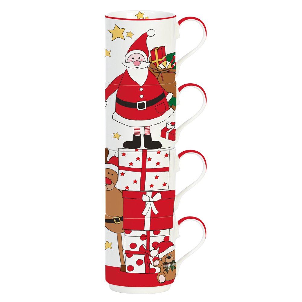 Set 4 Porc.Stacking Mugs 275 ml  Santa & Friends