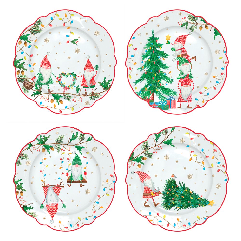 Set 4 Ass. Porcelain Dessert Plates Ø 20 In Hat Box Ready For Christmas