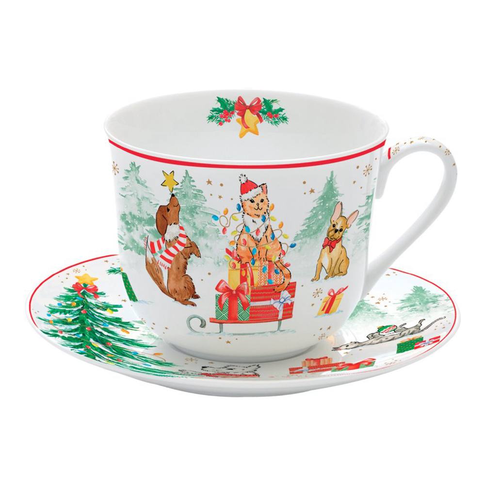 High Qualiy Fine China Breakfast Cup & Saucer 400 ml In Color Box Christmas Gang