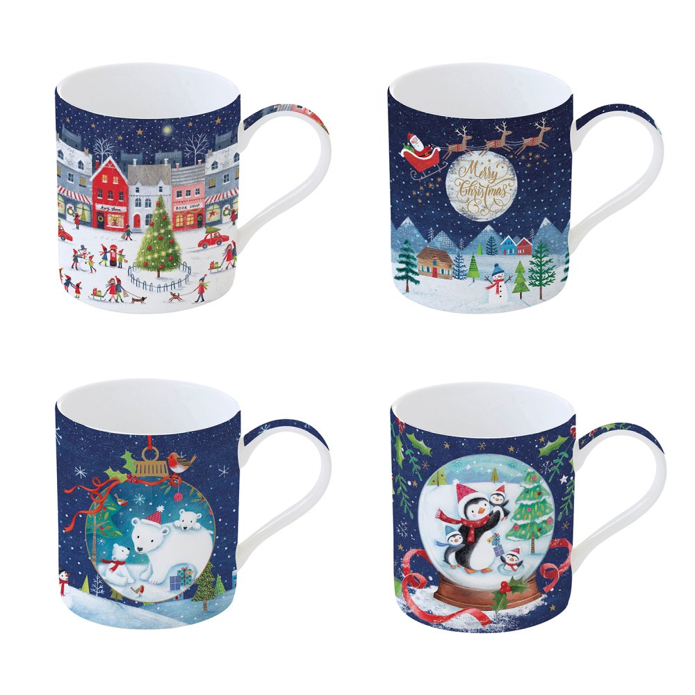 Set Of 4 Porcelain Mugs 350 ml In Gift Box With Love At Christmas Ass.1