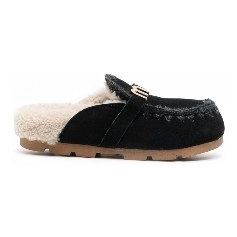 Women's 'Logo-Plaque Shearling' Slippers