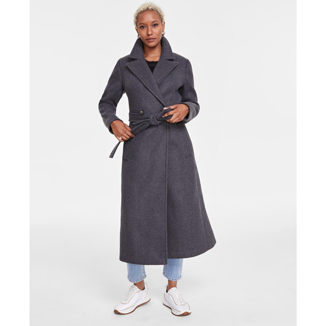 'Notched-Collar Double-Breasted Wrap Coat' für Damen