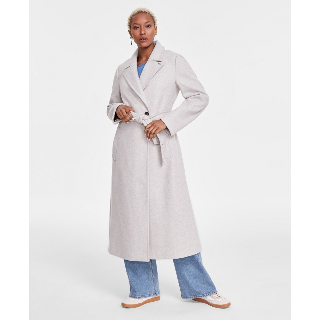 'Notched-Collar Double-Breasted Wrap Coat' pour Femmes