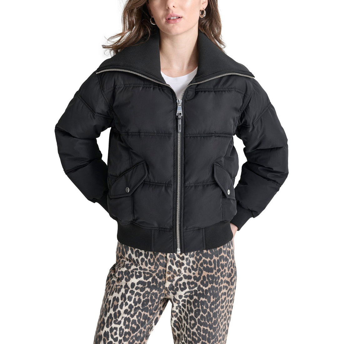 'Knit-Trim Zip-Front Puffer Coat' pour Femmes