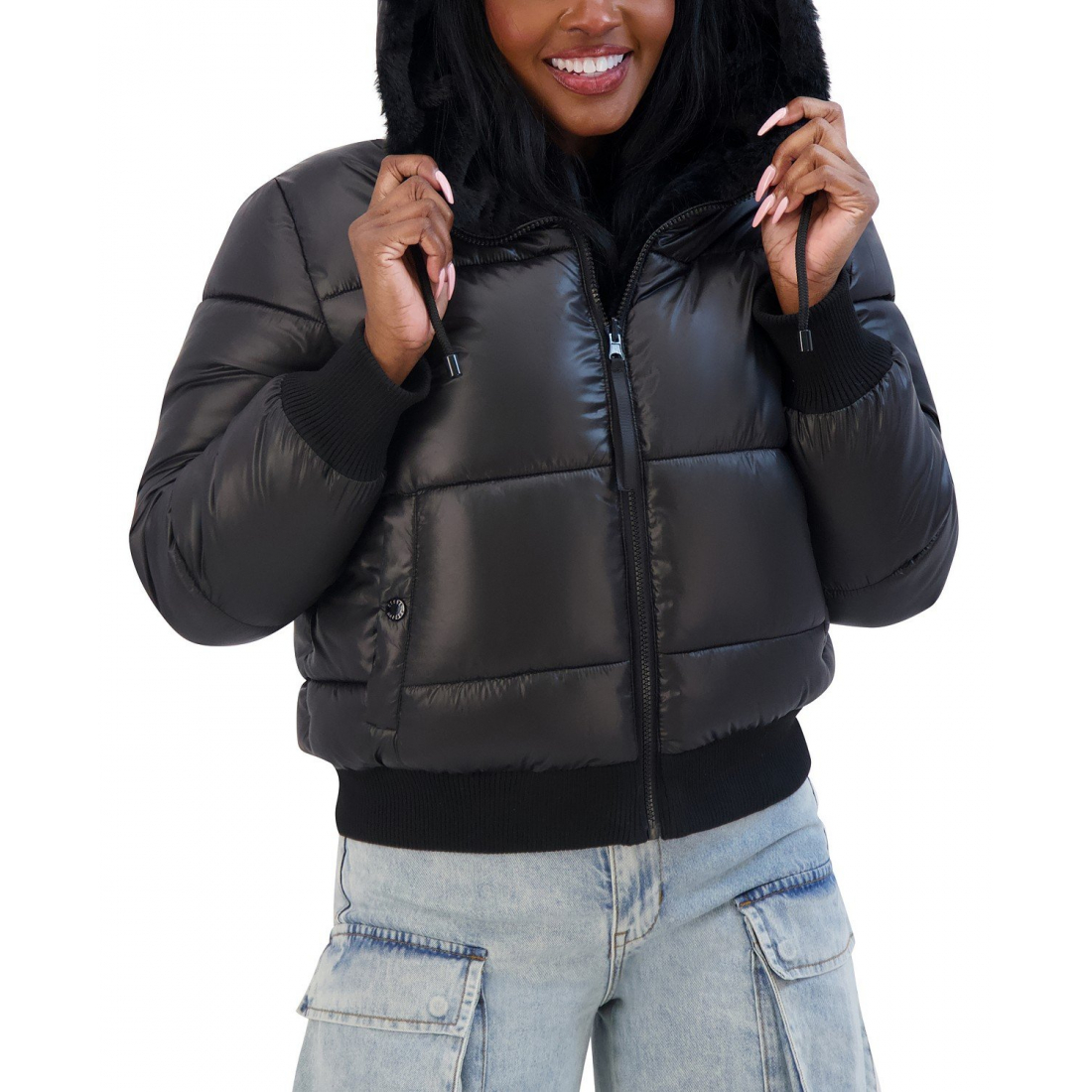 Women's 'Juniors' Reversible Faux-Fur Hooded Puffer Coat'