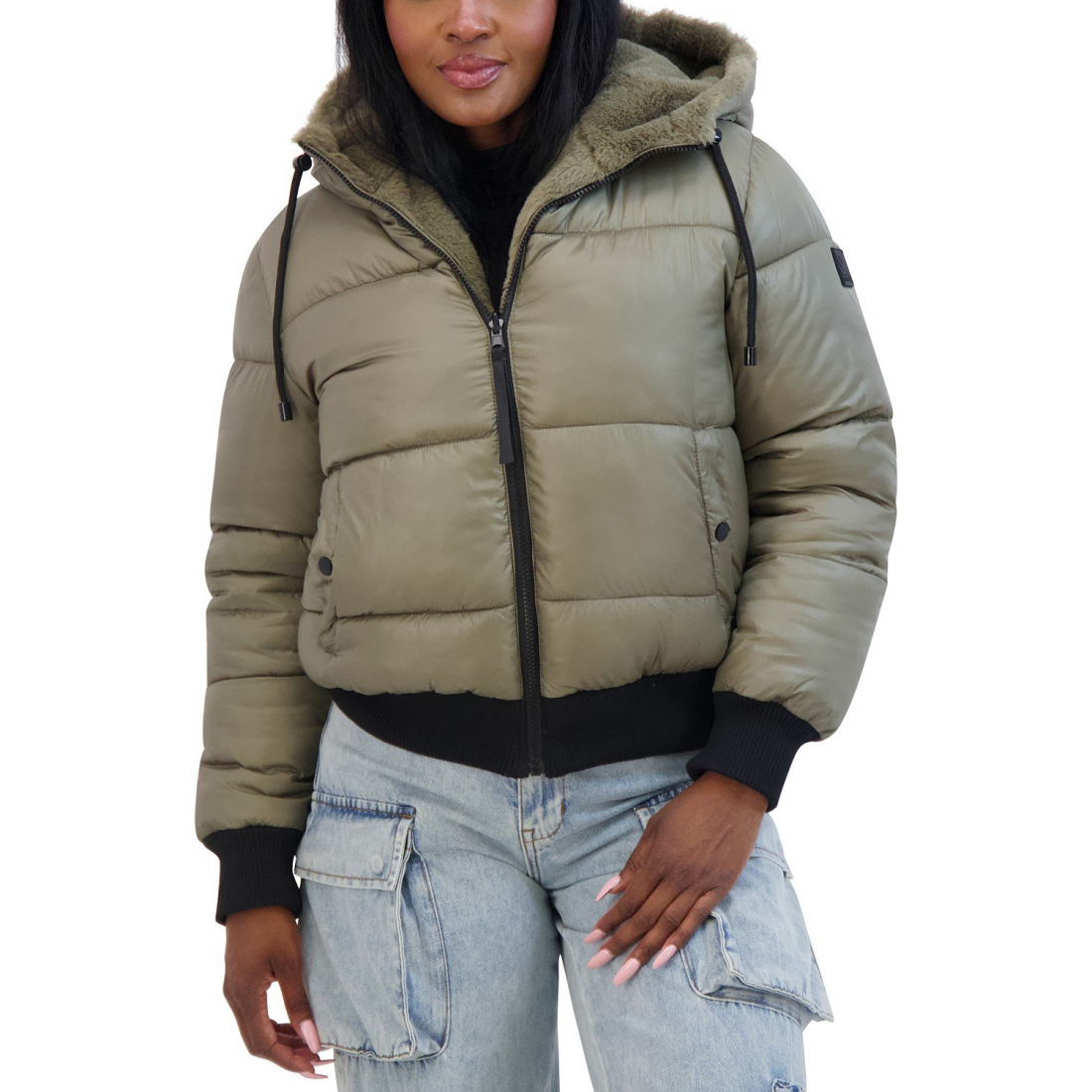 Women's 'Juniors' Reversible Faux-Fur Hooded Puffer Coat'