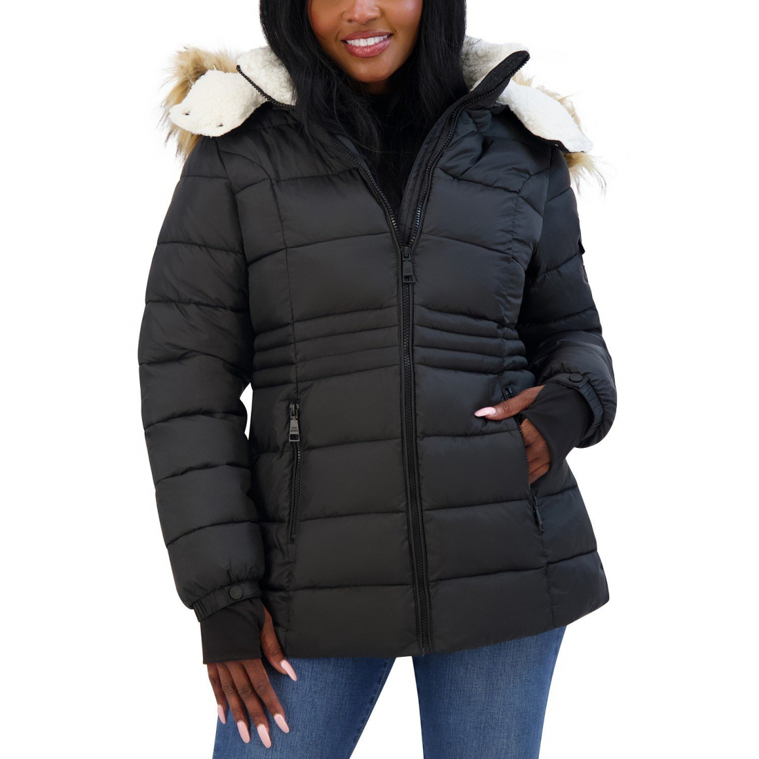 Women's 'Juniors' Faux-Fur-Trim Hooded Puffer Coat'