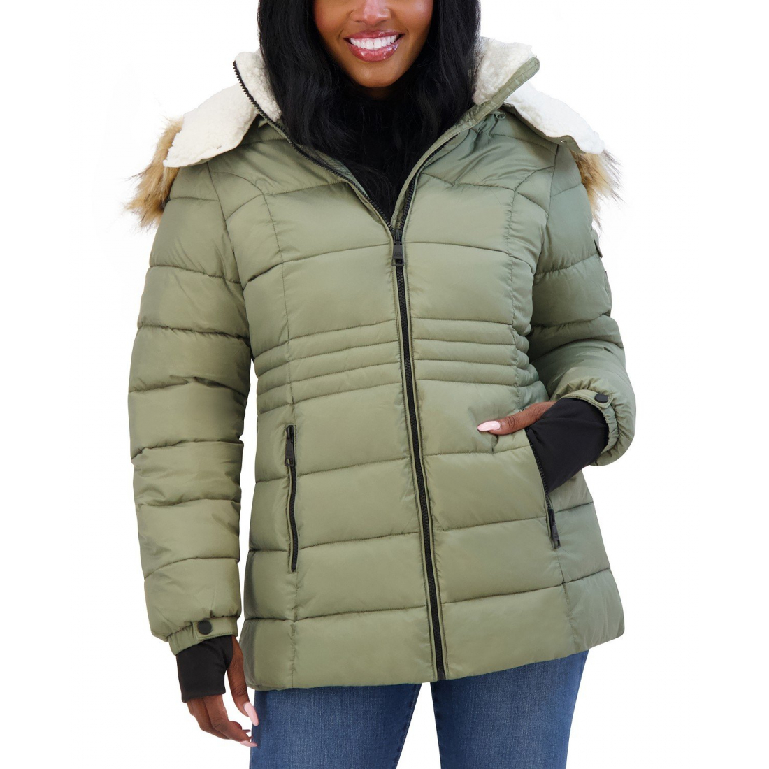 Women's 'Juniors' Faux-Fur-Trim Hooded Puffer Coat'