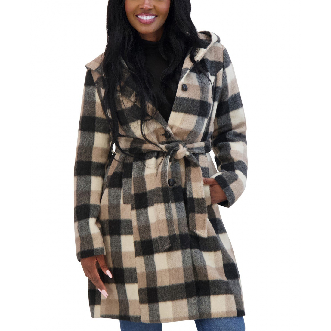 'Belted Hooded Wrap Coat' pour Femmes