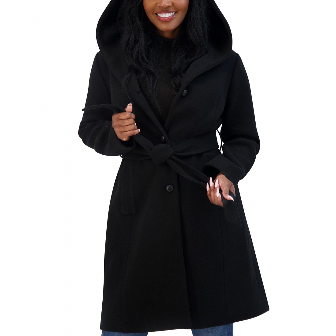 'Belted Hooded Wrap Coat' pour Femmes