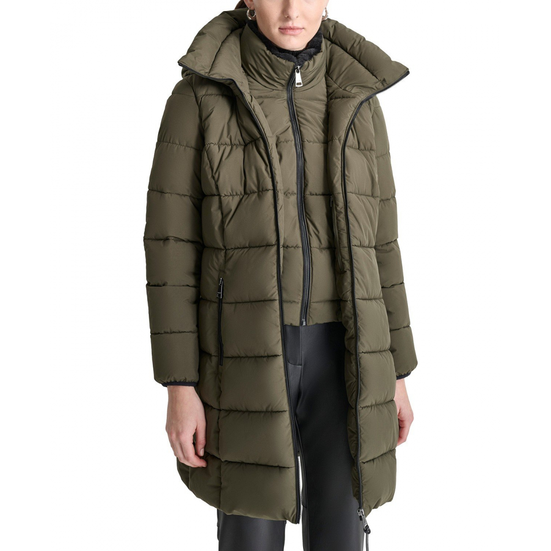 'Bibbed Hooded Zip-Front Puffer Coat' für Damen