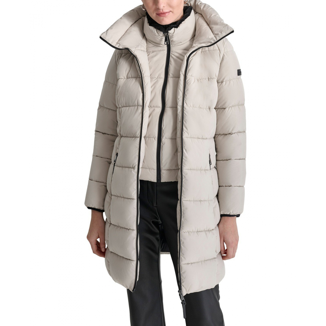 'Bibbed Hooded Zip-Front Puffer Coat' pour Femmes