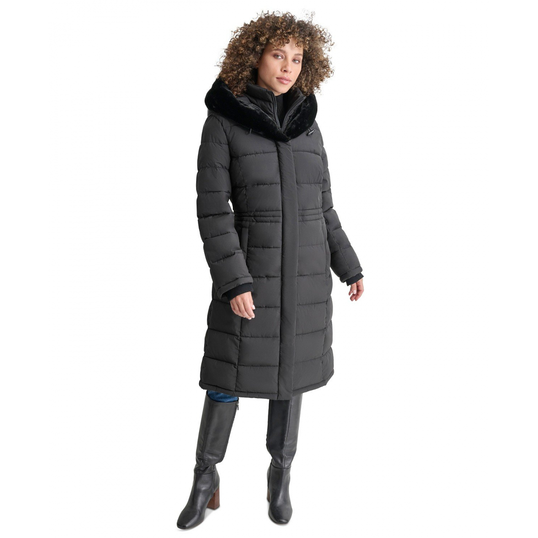 'Faux-Fur-Trim Hooded Bibbed Puffer Coat' pour Femmes