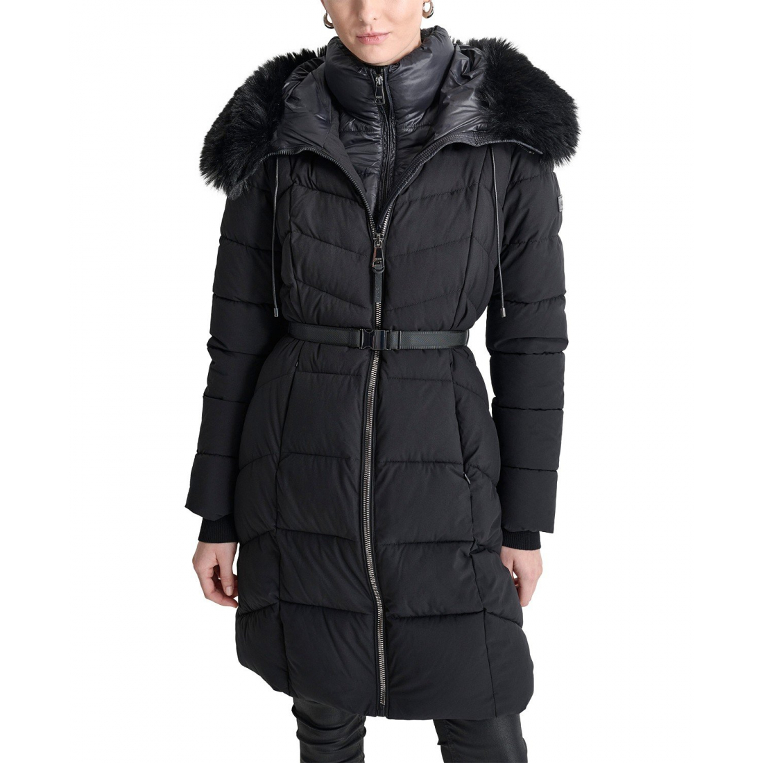 'Bibbed Faux-Fur-Trim Hooded Puffer Coat' für Damen