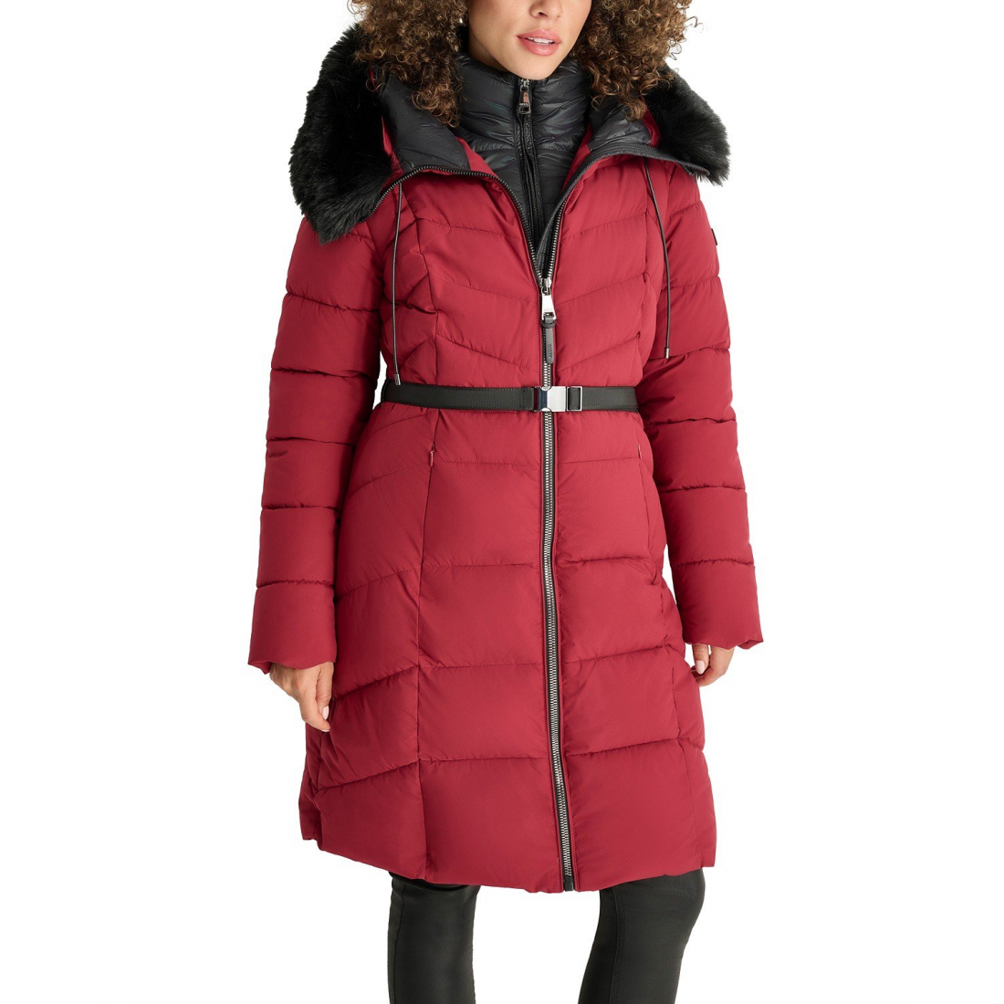 'Bibbed Faux-Fur-Trim Hooded Puffer Coat' für Damen