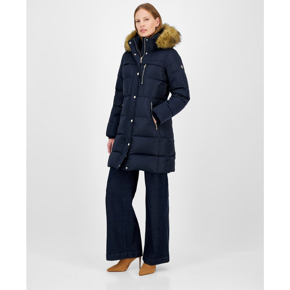 'Faux-Fur-Trim Hooded Puffer Coat' pour Femmes